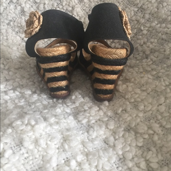Kate Spade Striped Black Wedges Espadrilles - Picture 2 of 5